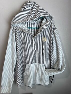 Billionaire boys club Striped Pullover Hoodie with Front Pocket - Black & White